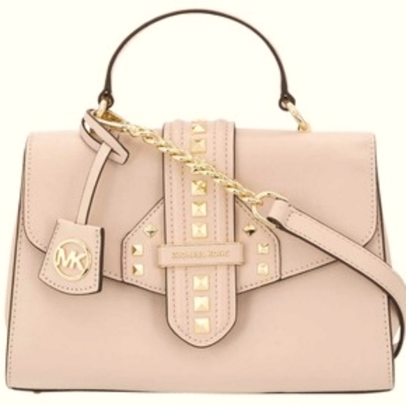 MICHAEL Michael Kors Handbags - Michael Michael Kors Bleecker Medium Studded Soft Pink Cross-grain Leather Satch